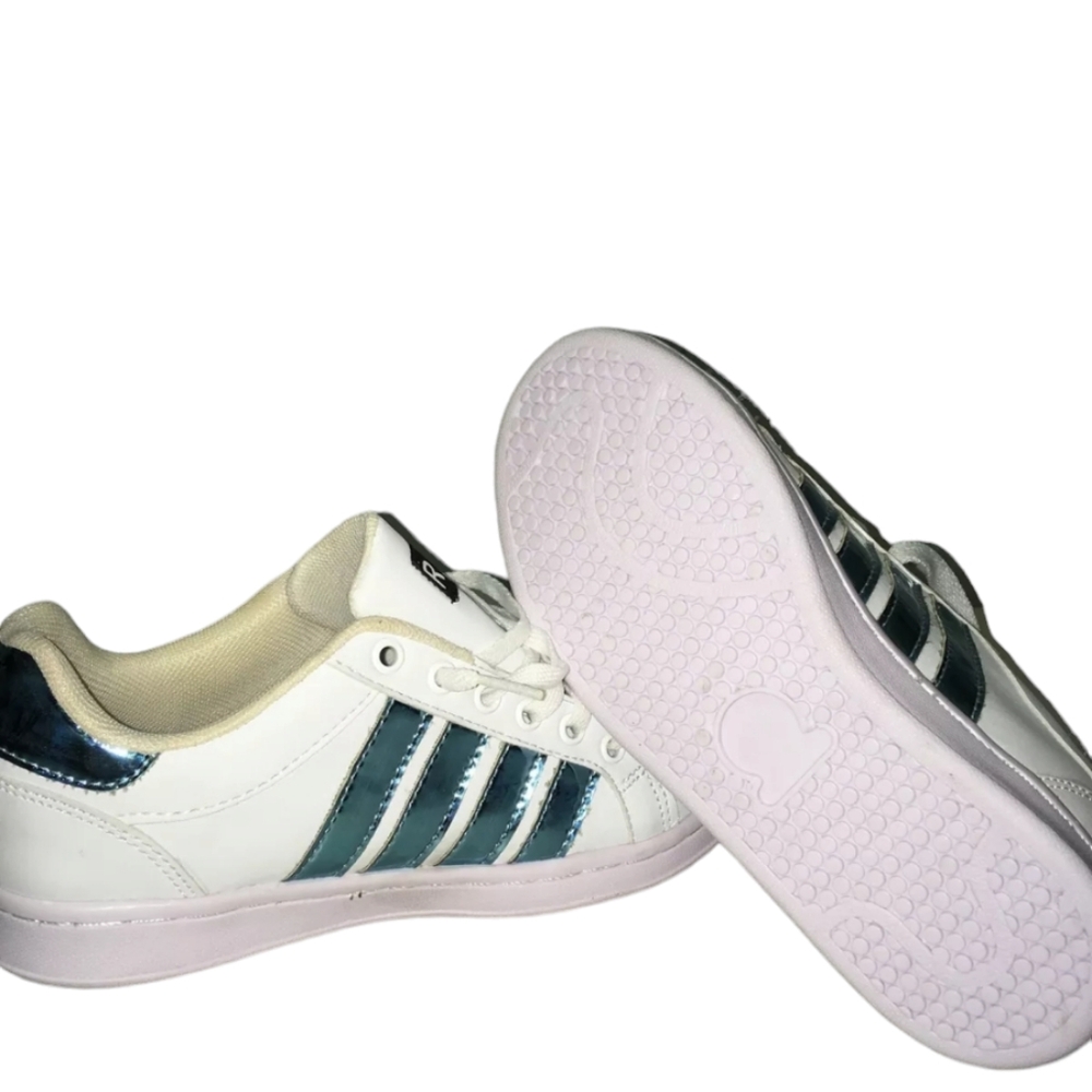 R.E.M.S. Classic White Sneakers Blue Stripes Women's Mexico Size 23 US 6 Shoes - Picture 6 of 7